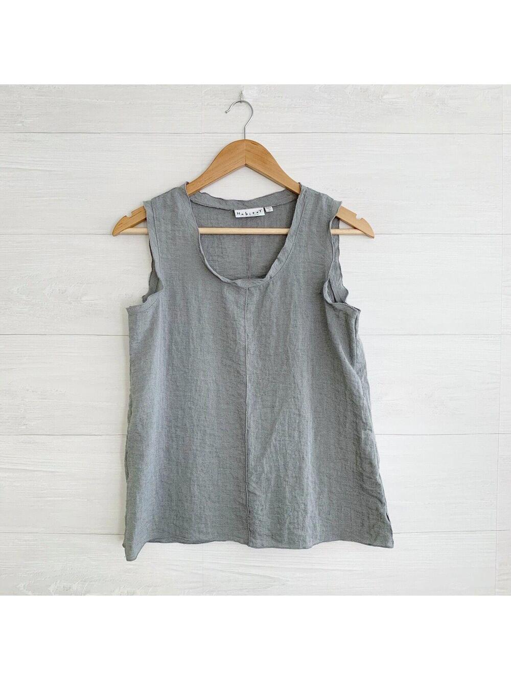 Habitat Gray Pinstripe Ruffle Edge Sleeveless Tunic Top XS Art to Wear
